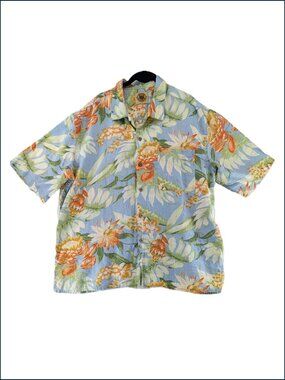 Pussers Hawaiian Shirt Mens Size Large 100% Linen Floral Resort Wear Summer VTG